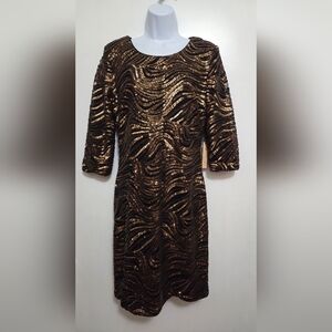 Gibson Latimer Elegant Gold and Black Sequin Dress Size 6 NWT